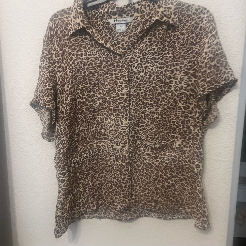 Brown Leopard Print Women's Top sz 16 - Picture 2 of 13